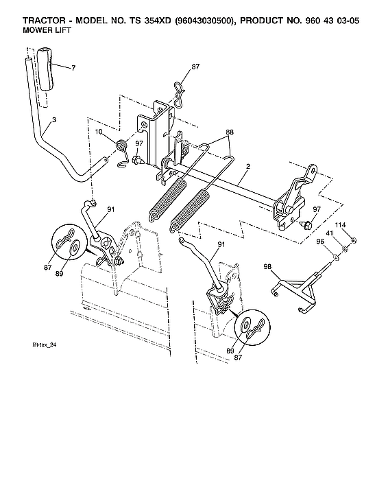 Husqvarna 96043030500 mower lift diagram