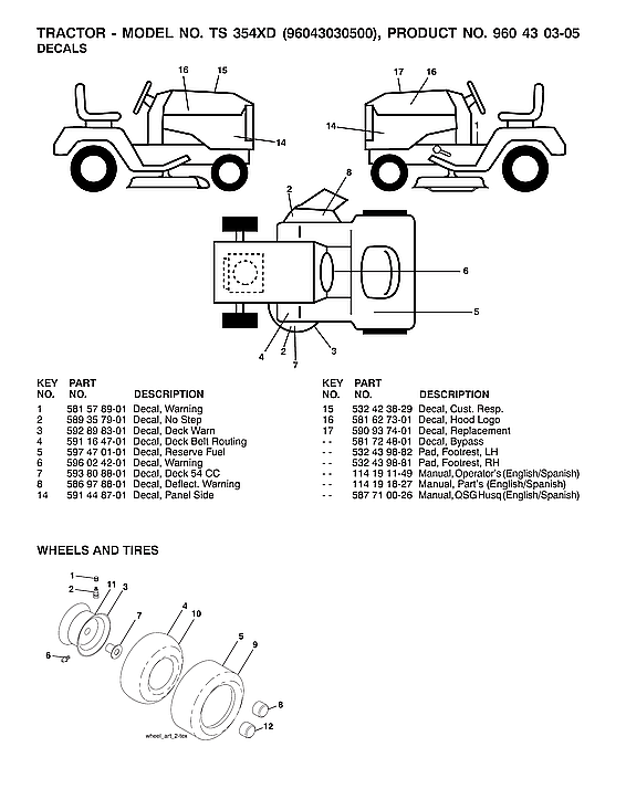 Husqvarna 96043030500 wheels & tires diagram