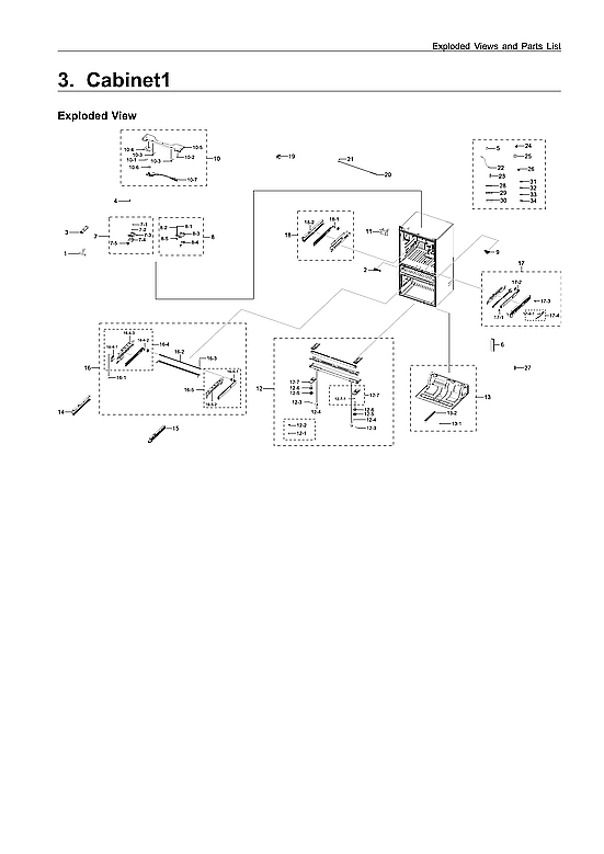 Samsung RF28R7201SR/AA-00 cabinet 1 parts diagram
