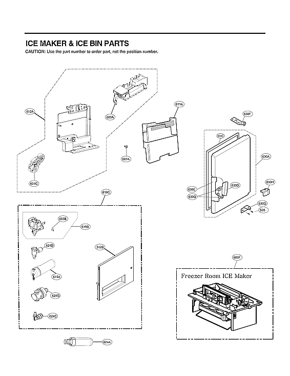 LG LRMDS3006D/00 ice maker & ice bin parts diagram