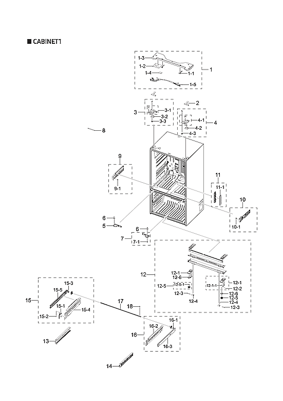 Samsung RF28T5001SG/AA-00 cabinet 1 parts diagram