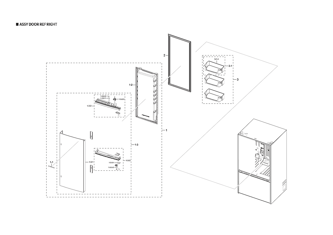 Samsung RF28T5001SG/AA-00 right refrigerator door parts diagram