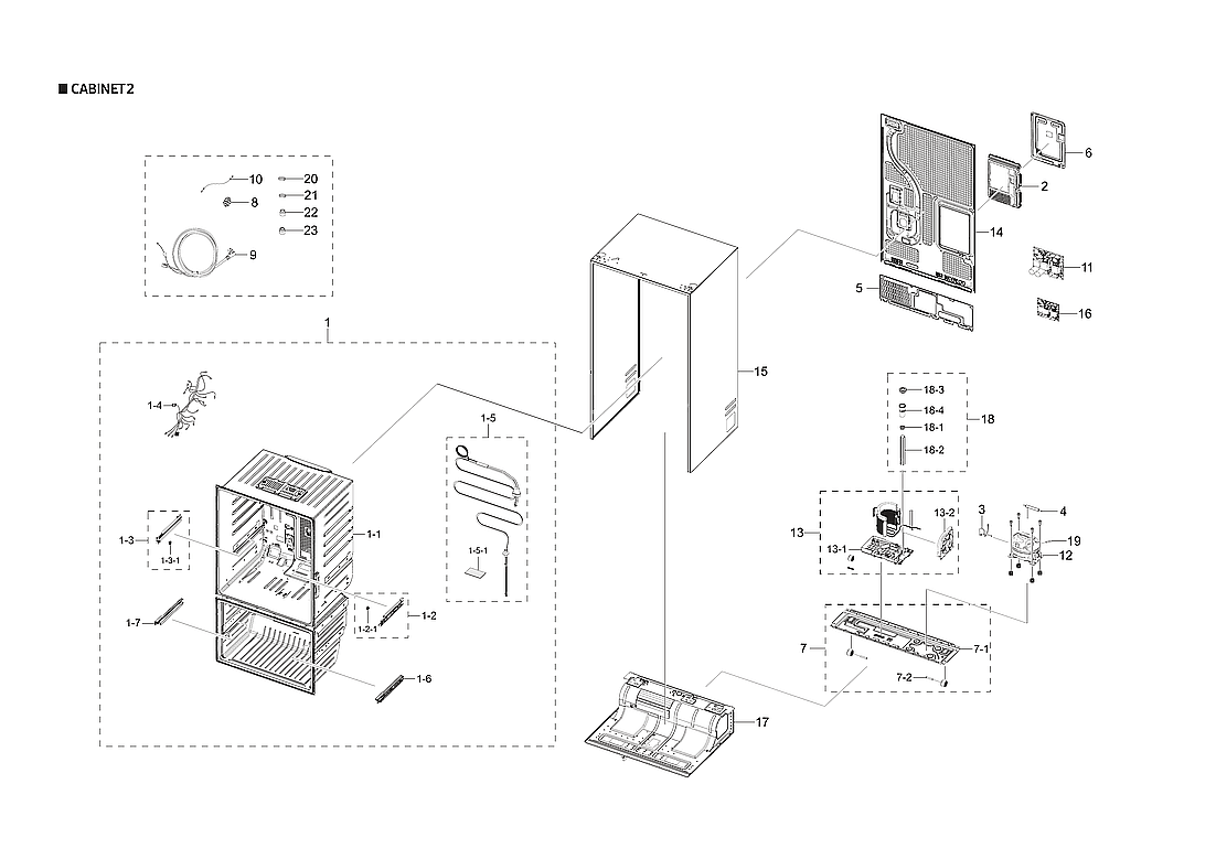 Samsung RF28T5001SR/AA-00 cabinet 2 parts diagram
