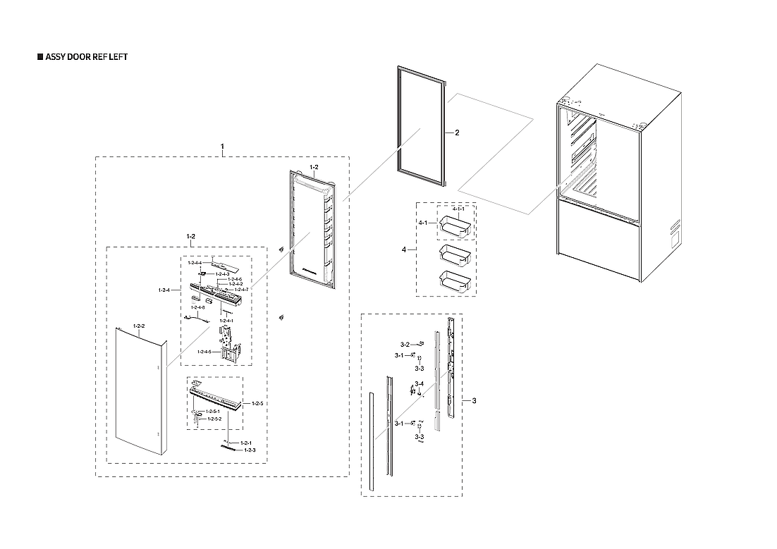 Samsung RF28T5001SR/AA-00 left refrigerator door parts diagram