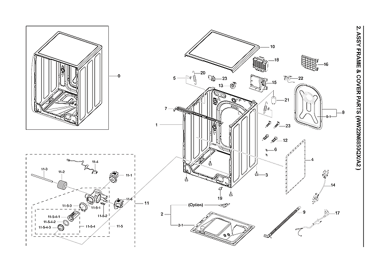 Samsung WW22N6850QX/A2-00 frame & cover parts diagram