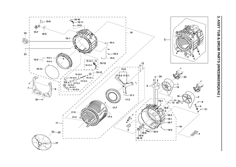 Samsung WW22N6850QX/A2-00 tub & drum parts diagram
