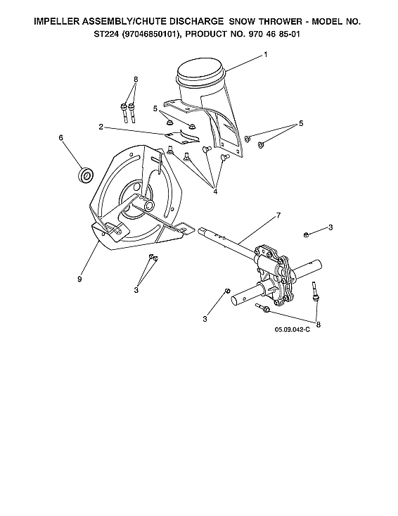 Husqvarna ST224-970528602 impeller assy/chute discharge diagram