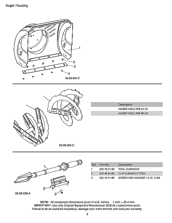 Husqvarna ST224-970528602 auger housing diagram