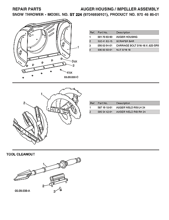 Husqvarna ST224-970528602 tool cleanout diagram