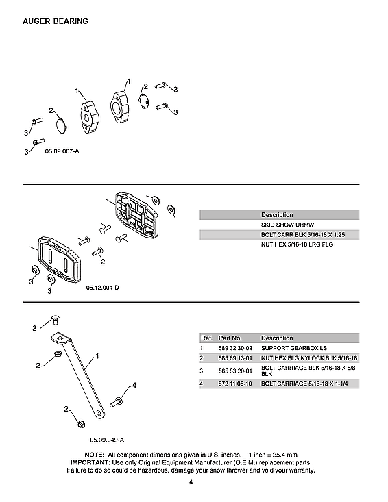 Husqvarna ST224-970528602 auger bearing diagram