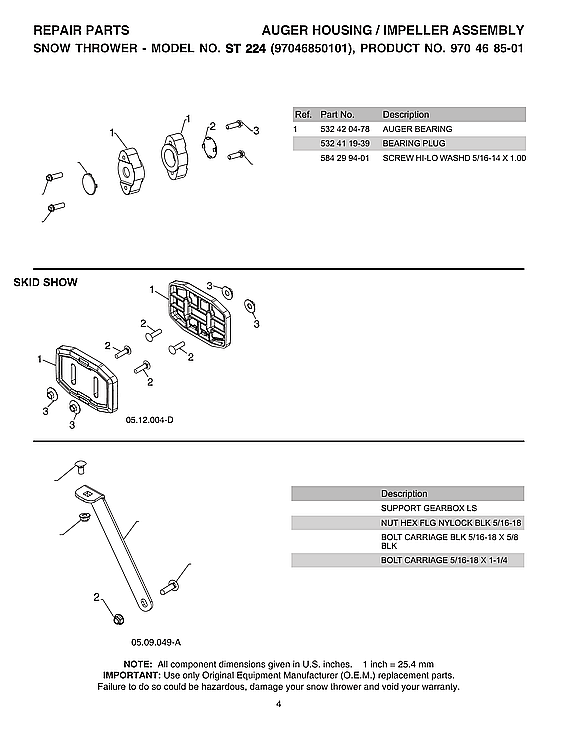 Husqvarna ST224-970528602 skid show diagram
