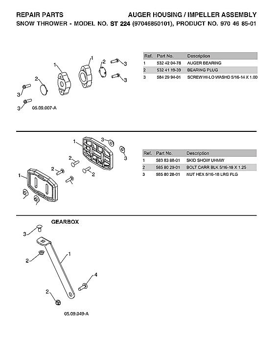 Husqvarna ST224-970528602 gearbox diagram
