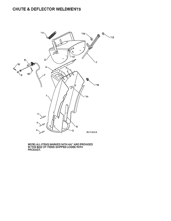 Husqvarna ST224-970528602 chute & deflector weldments diagram