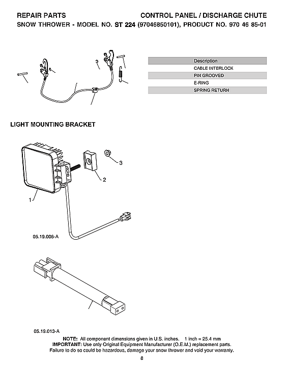 Husqvarna ST224-970528602 light mounting bracket diagram