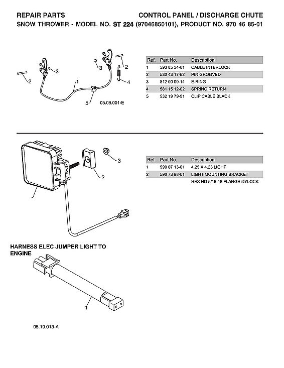 Husqvarna ST224-970528602 harness elec jumper light to engine diagram