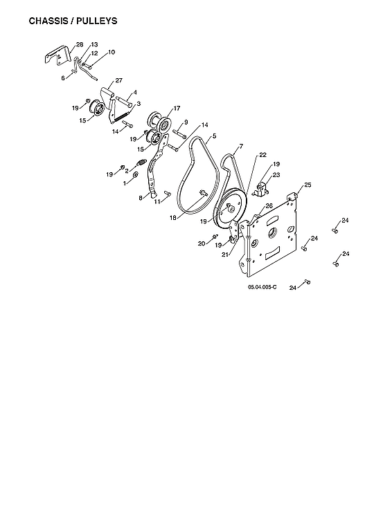 Husqvarna ST224-970528602 chassis/pulleys diagram