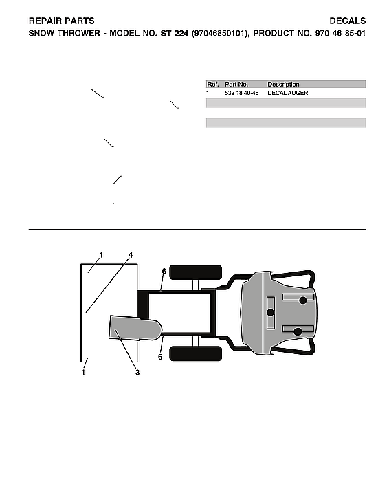 Husqvarna ST224-970528602 decals diagram