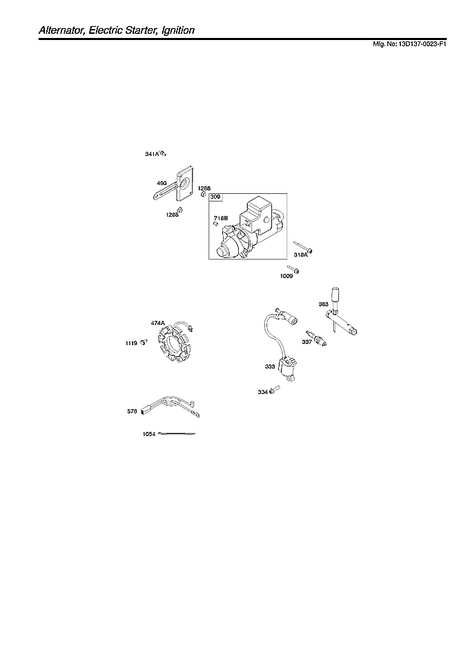 Briggs & Stratton 13D137-0023-F1 alternator/electric starter/ignition diagram