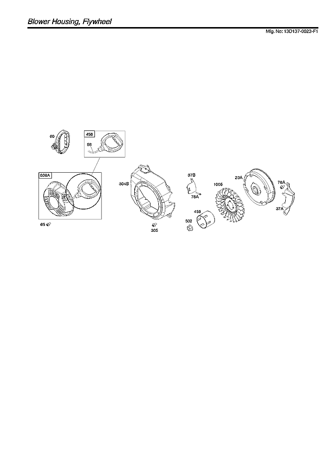 Briggs & Stratton 13D137-0023-F1 blower housing/flywheel diagram