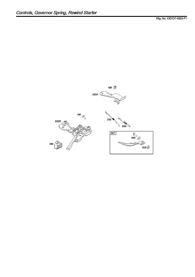 Briggs & Stratton 13D137-0023-F1 controls/governor spring/rewind starter diagram