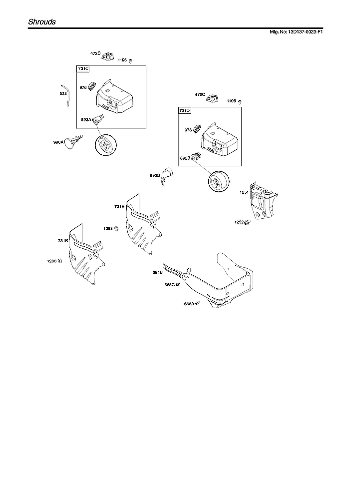 Briggs & Stratton 13D137-0023-F1 shrouds diagram
