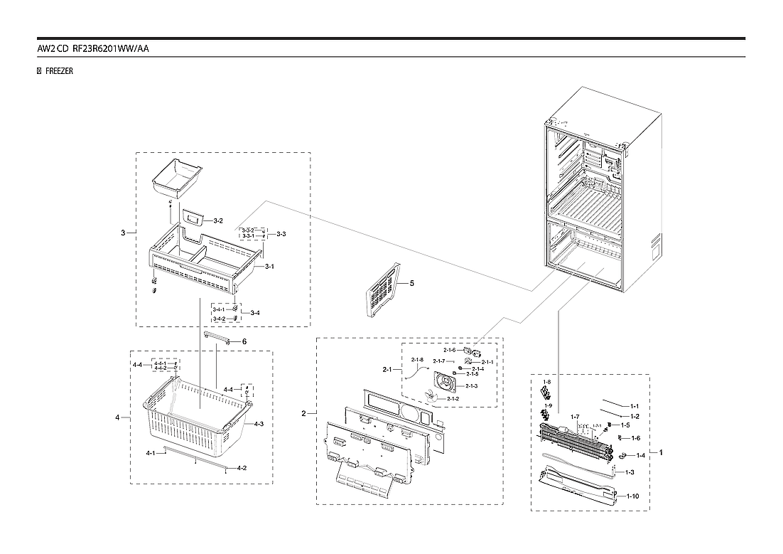 Samsung RF23R6201WW/AA-00 freezer parts diagram