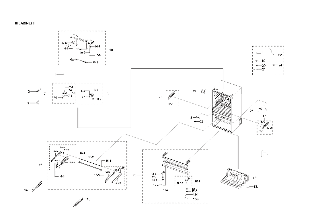 Samsung RF23R6201WW/AA-00 cabinet 1 parts diagram