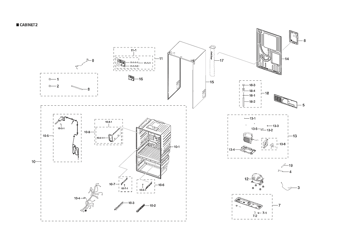 Samsung RF23R6201WW/AA-00 cabinet 2 parts diagram