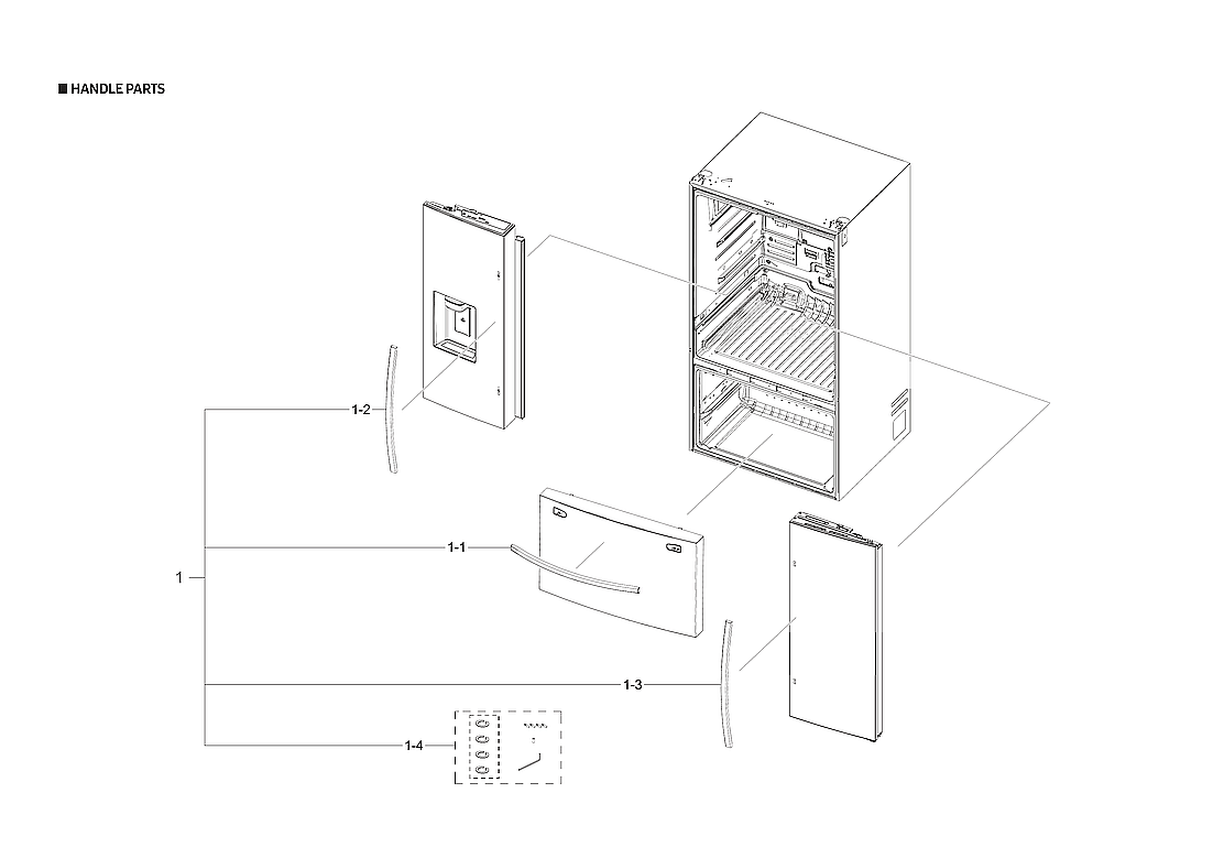 Samsung RF23R6201WW/AA-00 handle parts diagram