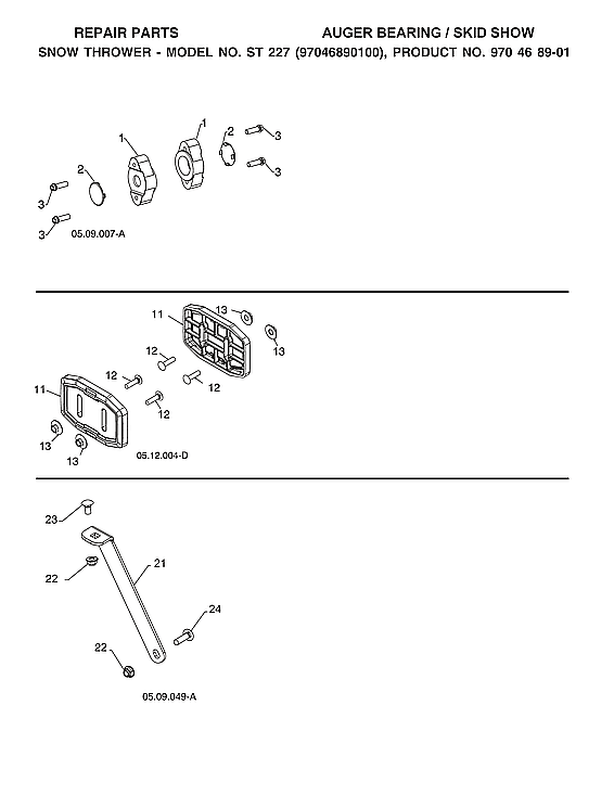 Husqvarna ST227-970528702 auger bearing/skid show diagram