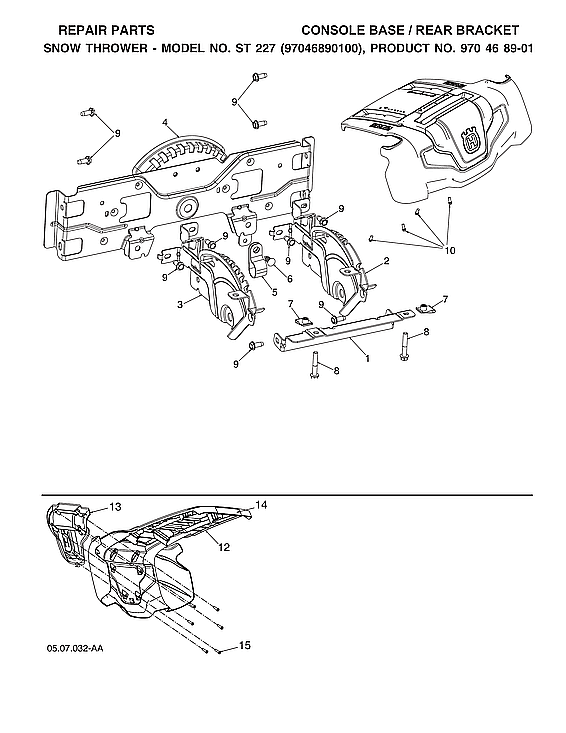 Husqvarna ST227-970528702 console base/rear bracket diagram