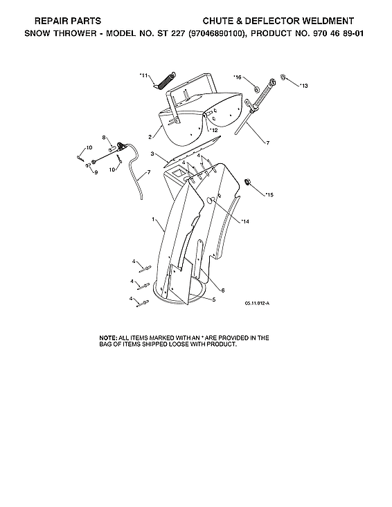 Husqvarna ST227-970528702 chute & deflector weldments diagram