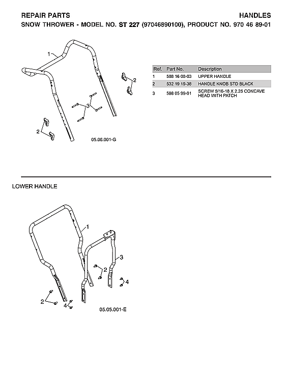 Husqvarna ST227-970528702 lower handle diagram
