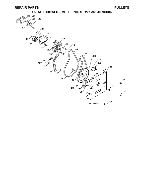 Husqvarna ST227-970528702 pulleys diagram