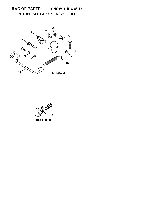 Husqvarna ST227-970528702 bag of parts diagram