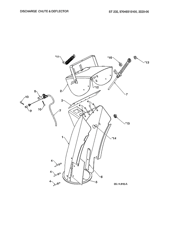 Husqvarna ST230-97046910100 discharge chute & deflector diagram