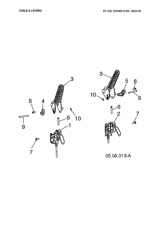 Husqvarna ST230-97046910100 cable & levers diagram