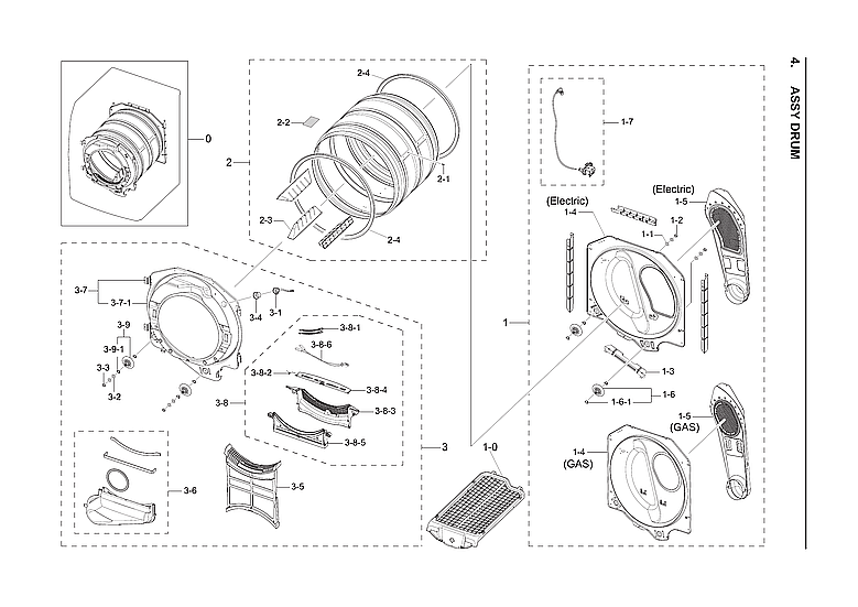 Samsung DV42H5200EW/A3-02 drum assy diagram
