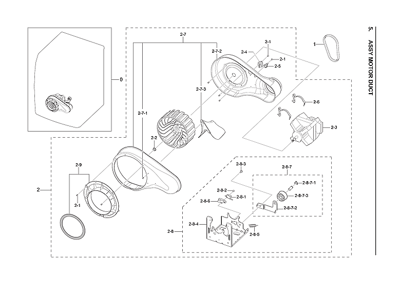 Samsung DV42H5200EW/A3-02 motor duct assy diagram