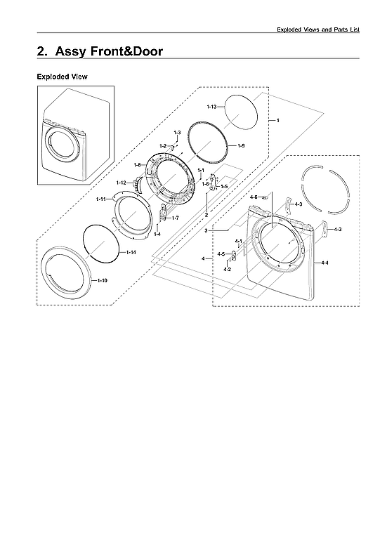 Samsung DV210AEW/XAA-01 front & door assy diagram