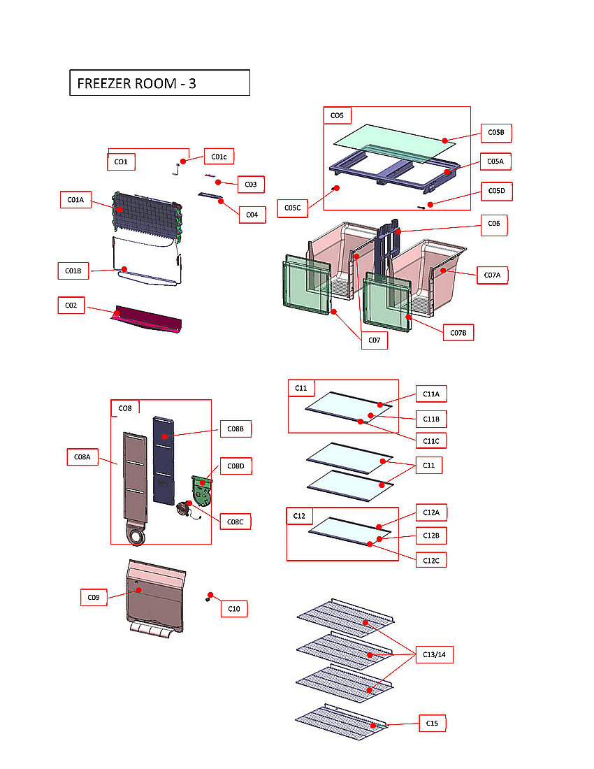 Kenmore KLFU021AWD freezer room diagram