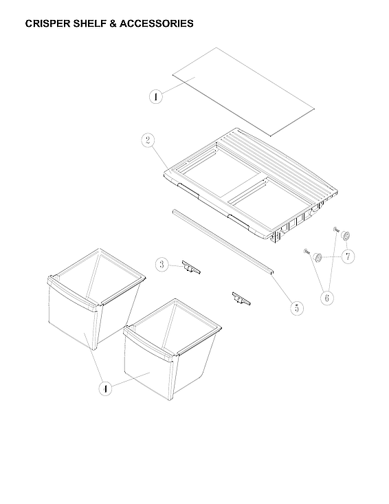 Winia WTE18GBTTD crisper shelf & accessories diagram