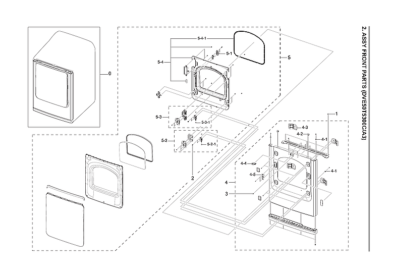 Samsung DVE50T5300C/A3-00 front parts assy diagram