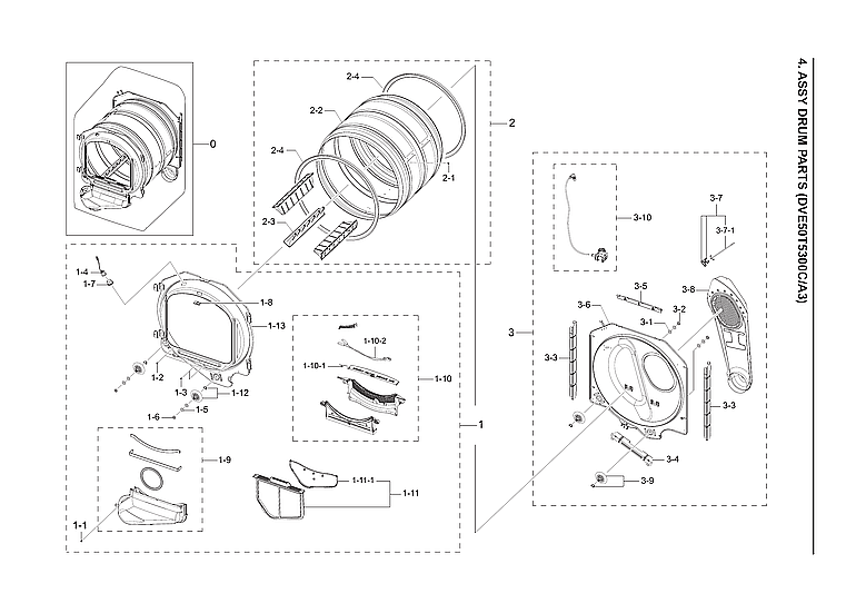 Samsung DVE50T5300C/A3-00 drum assy diagram