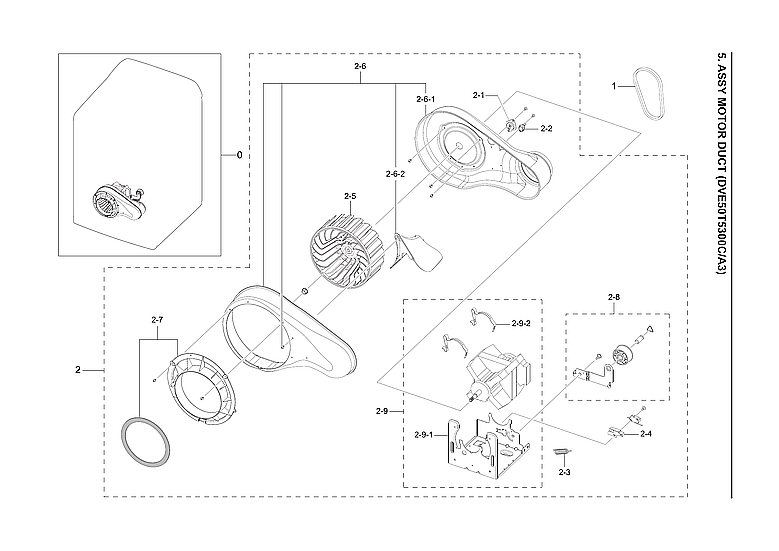 Samsung DVE50T5300C/A3-00 motor duct assy diagram