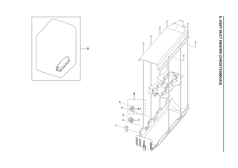 Samsung DVE50T5300C/A3-00 heater duct assy diagram