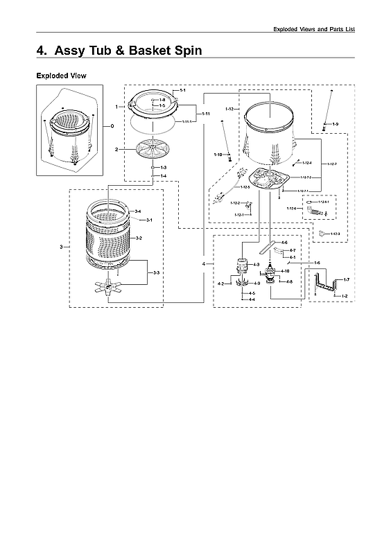 Samsung WA45T3200AW/A4-00 tub & basket spin assy diagram