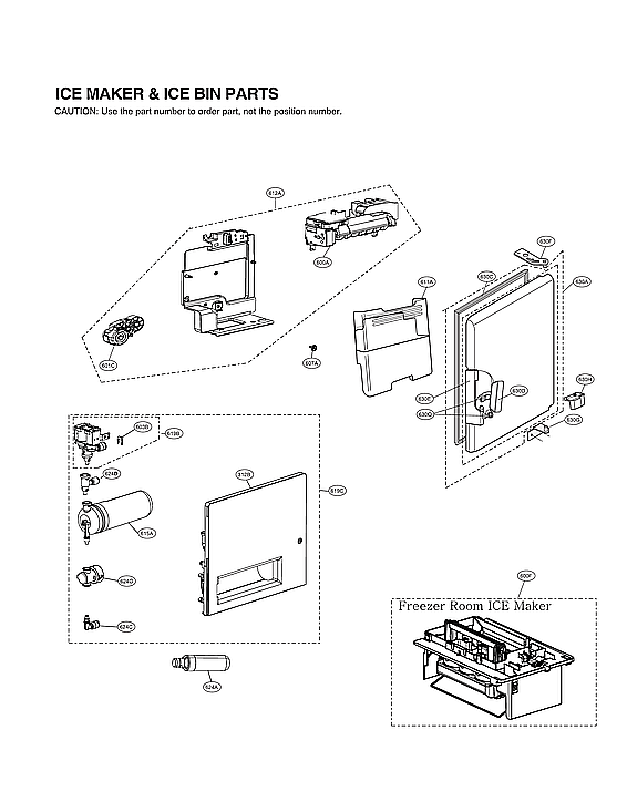 LG LRFXC2416S/00 ice maker & ice bin parts diagram