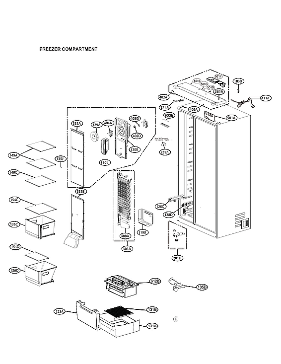 LG LRSDS2706S/00 freezer compartment parts diagram