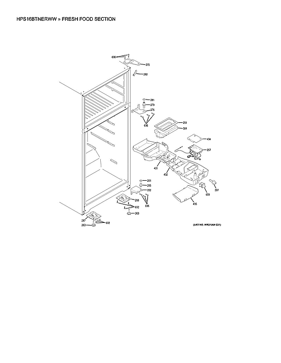 Hotpoint HPS16BTNERWW fresh food section diagram